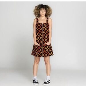 Vans Brown Black and Orange Corduroy Checkered zippered dress